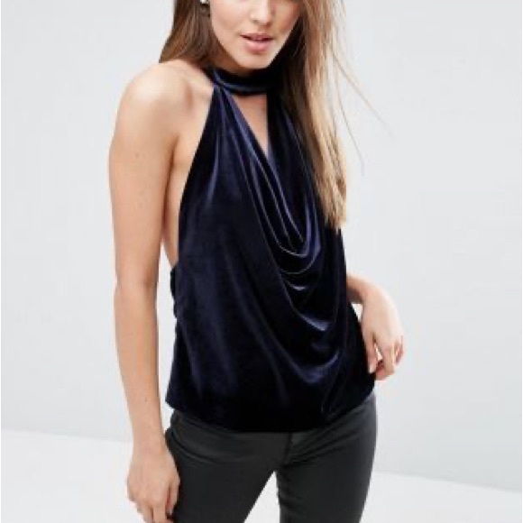 Asos | Blue Velvet Plunge Halter - Picture 2 of 5